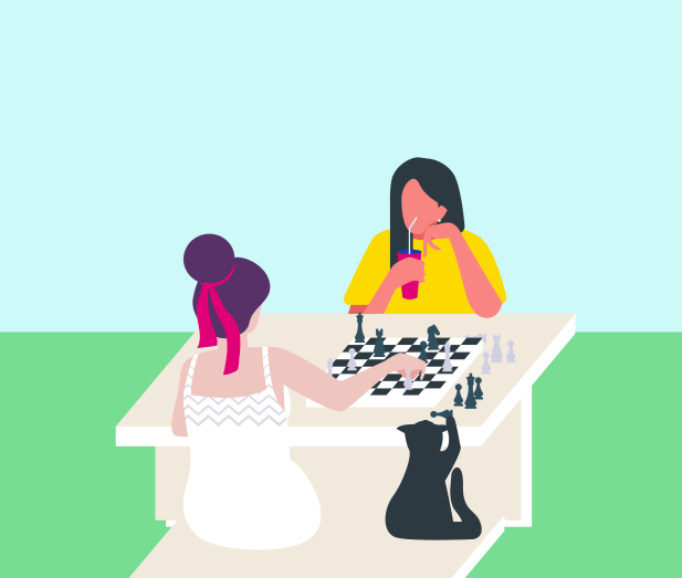 Illustration zweier Frauen beim Schachspielen