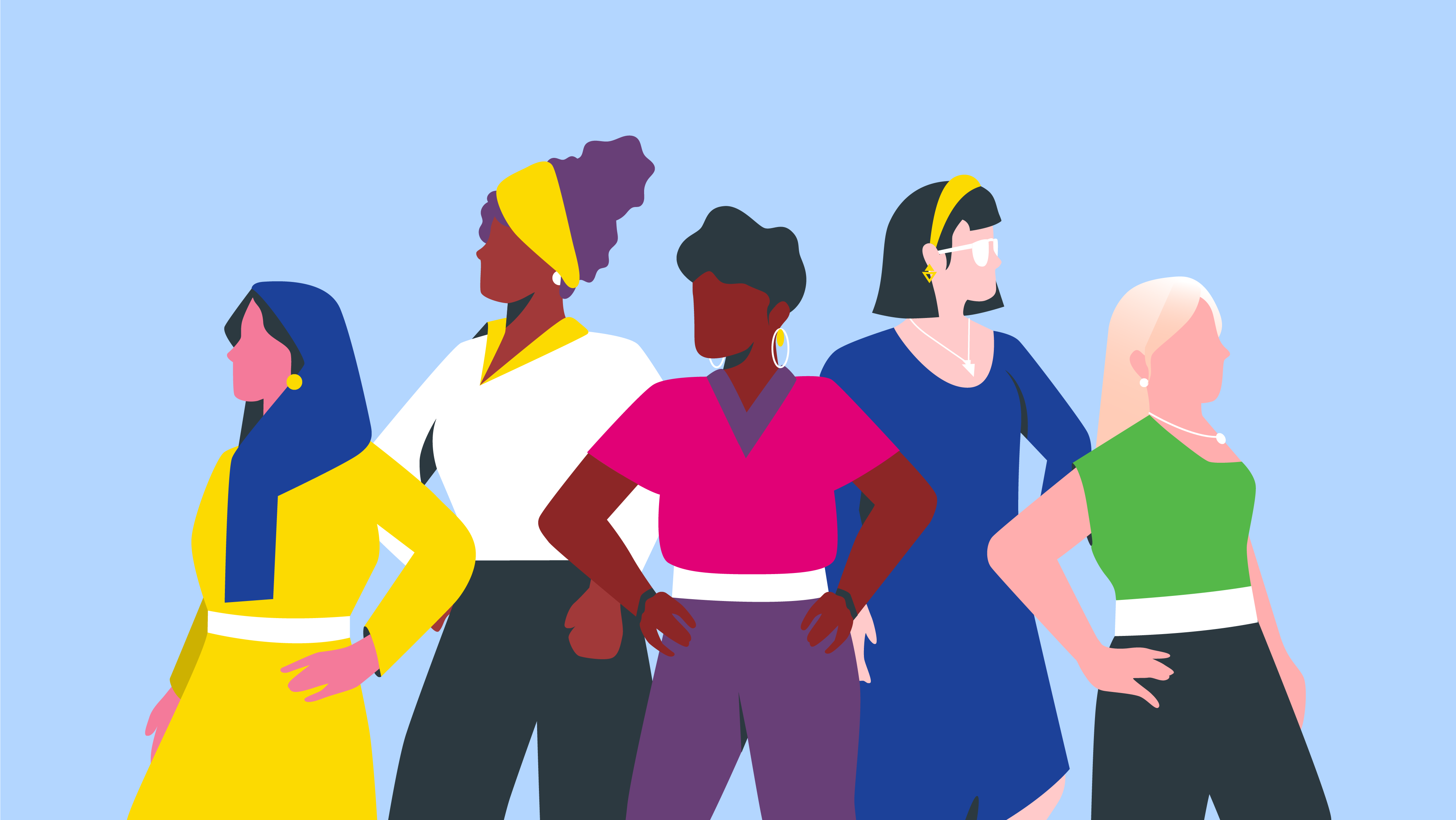 Illustration of group of culturally diverse women leaders representing ESG framework