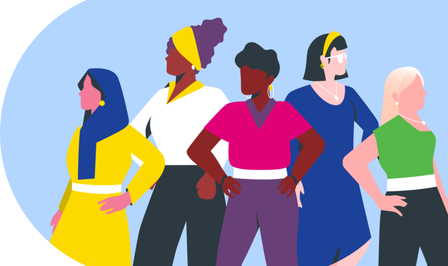illustration of five women standing with hands on hips
