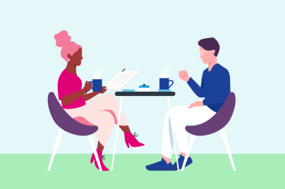 illustration of two people working at a table together