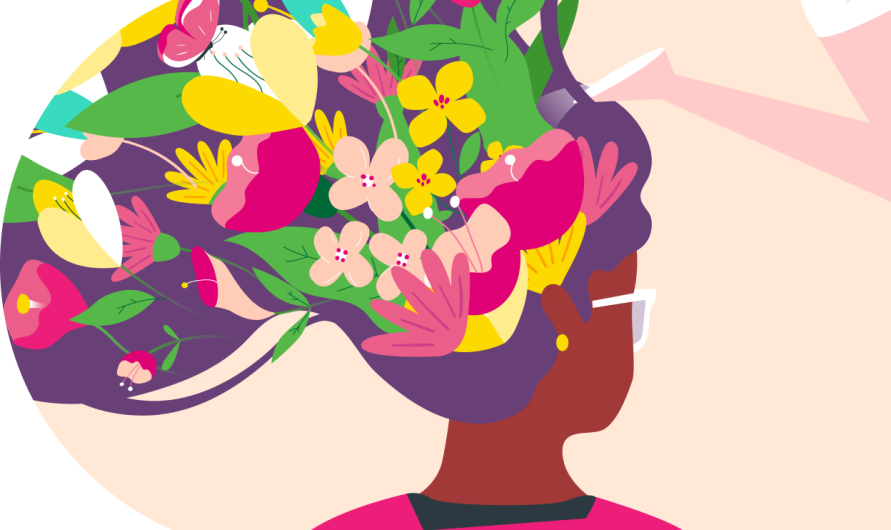illustration of women with flowers in her hair