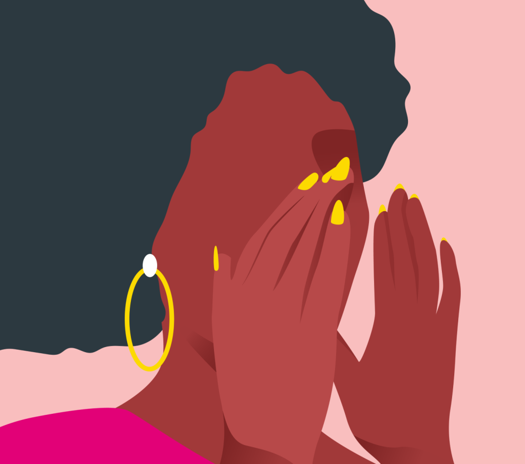 illustration of woman with hands cupped around mouth representing speaking up