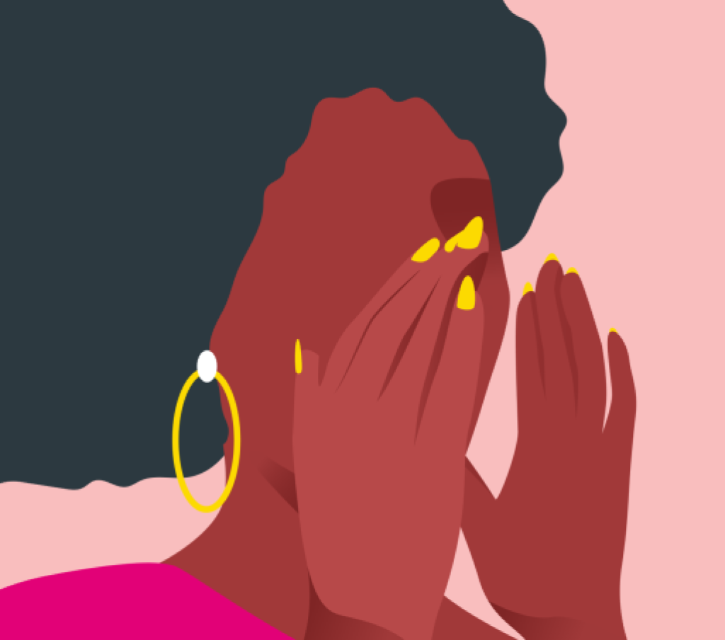 illustration of woman with hands cupped around mouth representing speaking up
