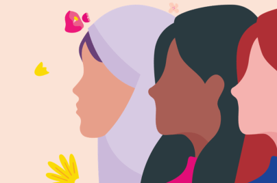 Illustration showing three women in profile