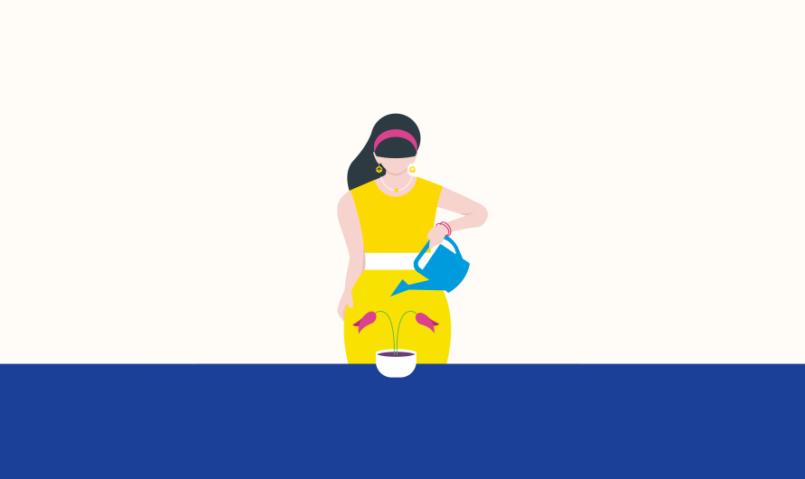 Illustration d'une femme arrosant sa plante