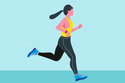 Une jeune femme illustrée en flat qui fait de la course et exerce son hobby