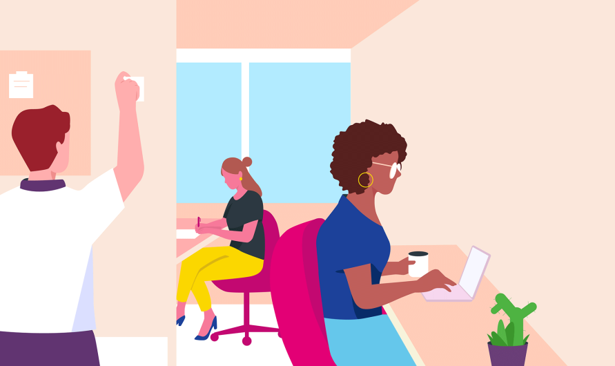 Illustration en flat de personnes diverses travaillant dans un bureau