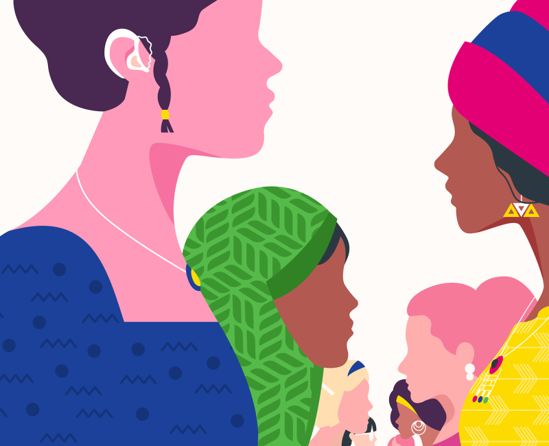 Illustration de plusieurs femmes qui se font face en perspective