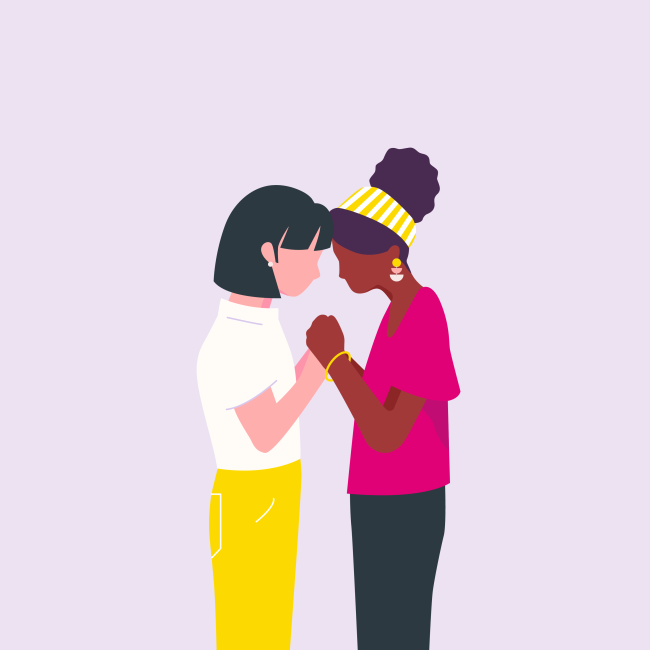 Illustration de deux femmes se soutenant l'une l'autre