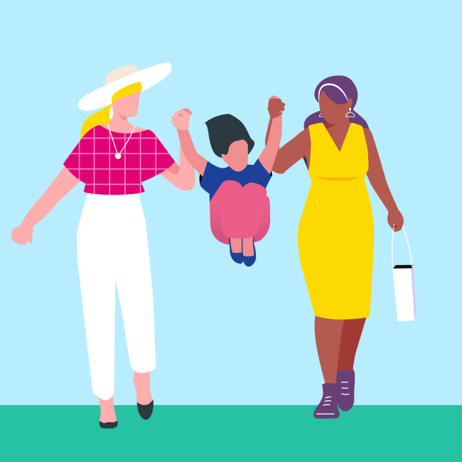 Illustration de 2 femmes donnant la main à une pette fille