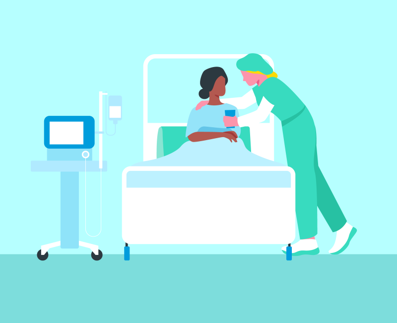 Illustration d'une jeune femme sur un lit d'hôpital