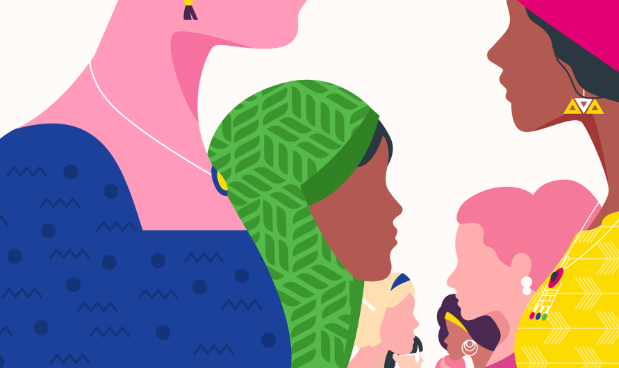 Illustration de plusieurs femmes qui se font face en perspective