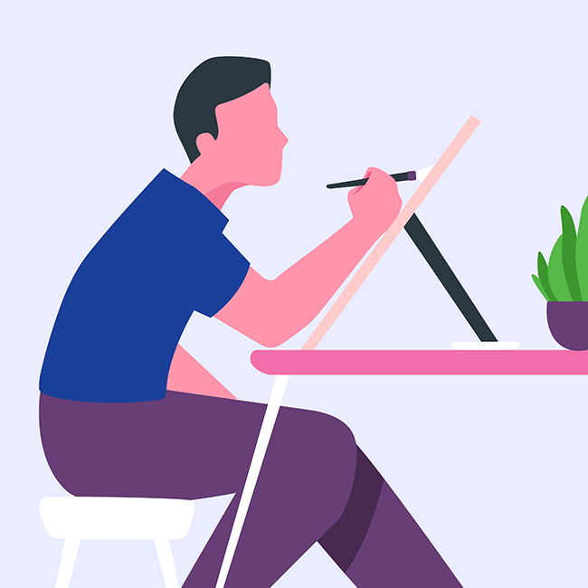 Homme peignant à son bureau