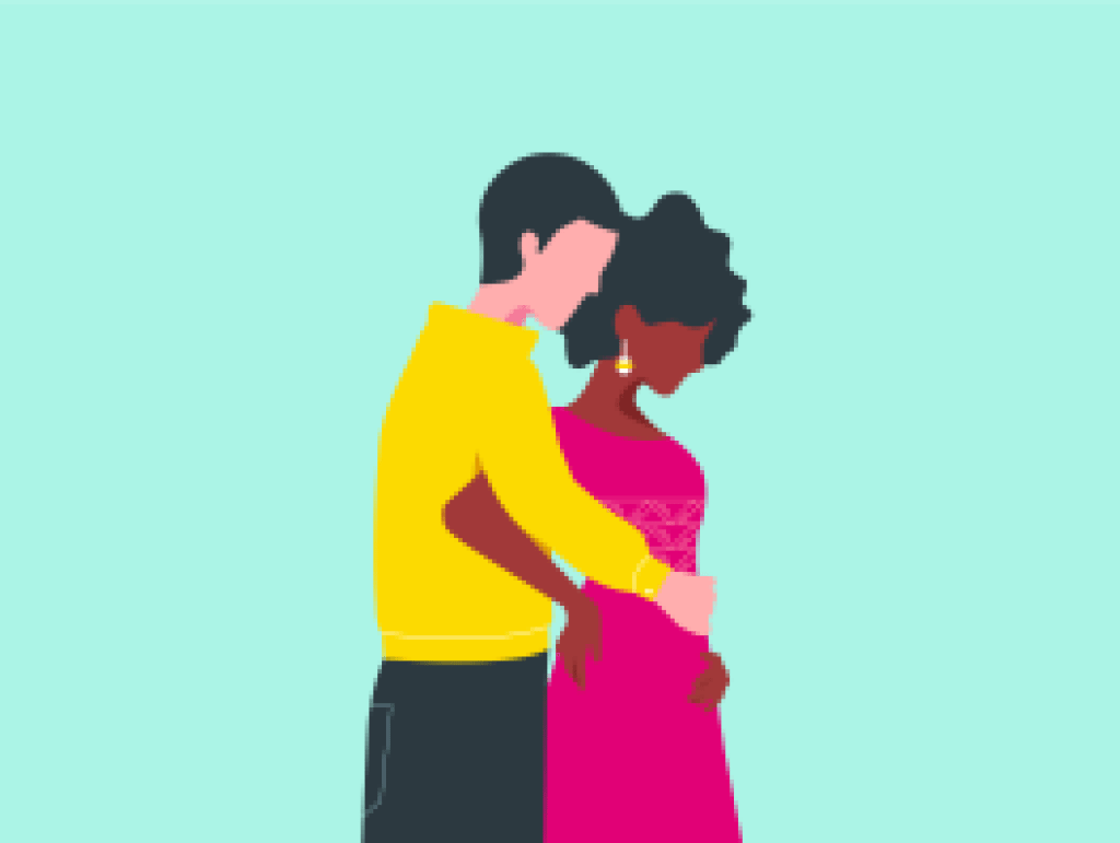 Illustration eines Paares, das sich umarmt.