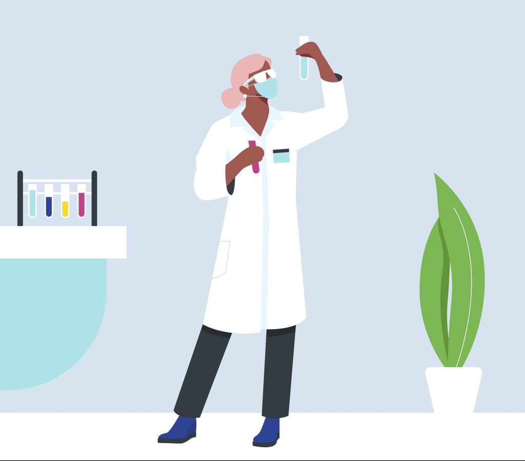 Organon Illustration einer Frau bei ihrer Arbeit im Labor