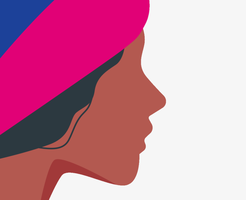 Illustration of woman in profile with play button for ESG strategy video