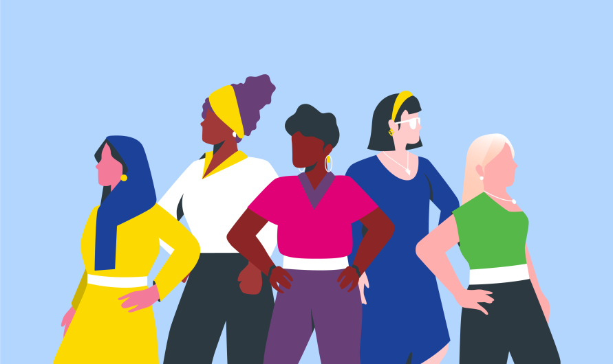 Illustration of group of culturally diverse women leaders representing ESG framework