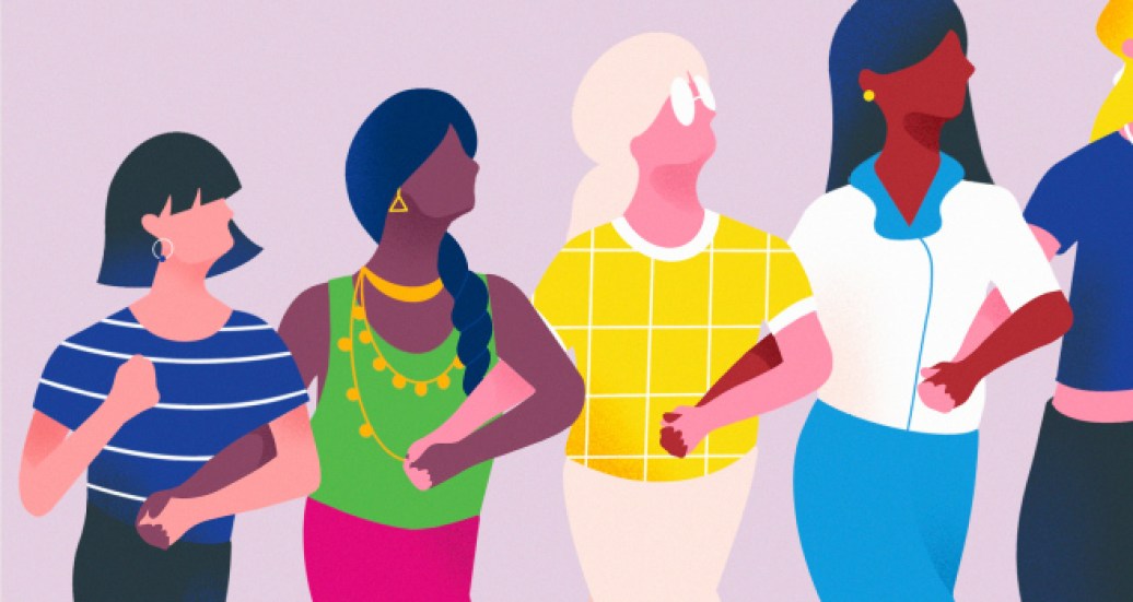 women gathered together linking arms