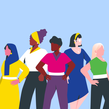 Illustration of group of culturally diverse women leaders representing ESG framework