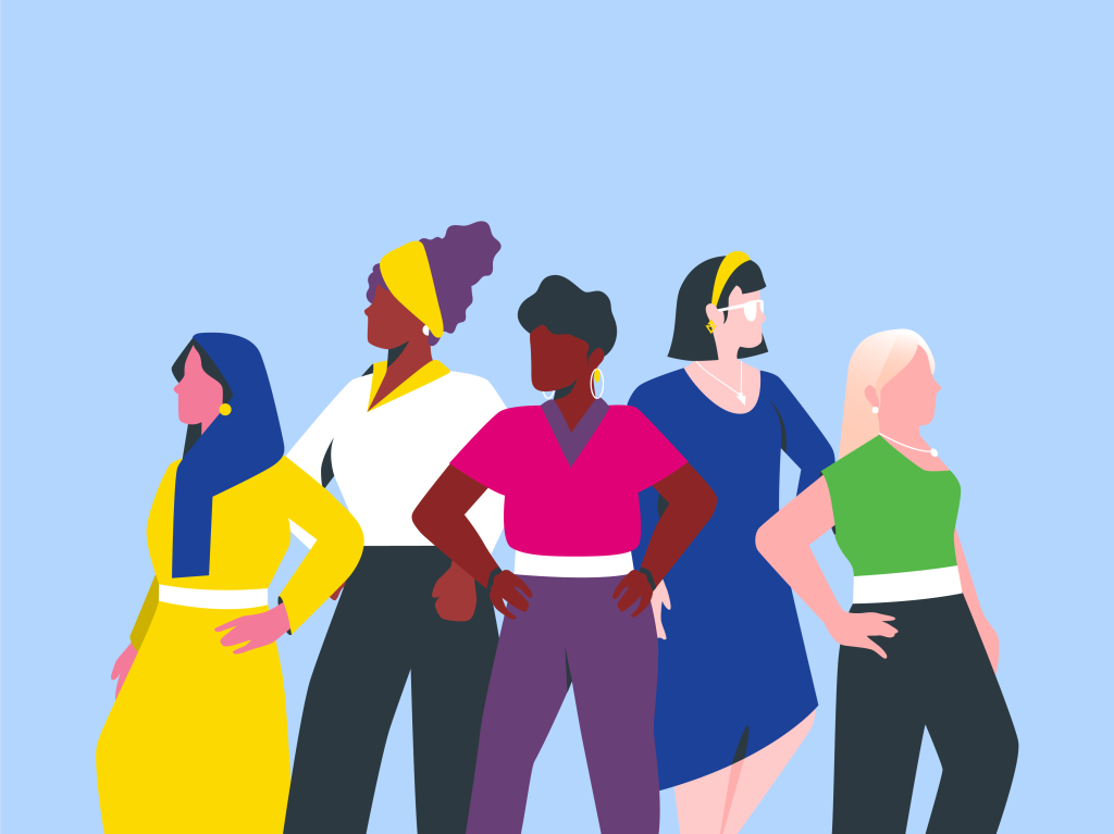 Illustration of group of culturally diverse women leaders representing ESG framework