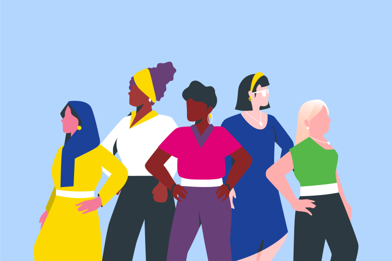 Illustration of group of culturally diverse women leaders representing ESG framework