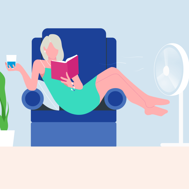 Organon Illustration einer Frau im Sessel, entspannt lesend