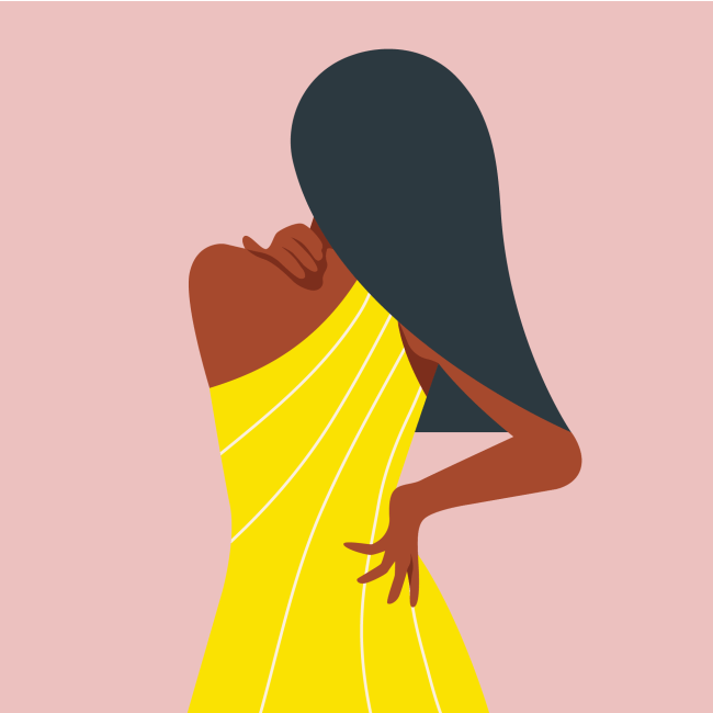 Organon Illustration einer Frau, die dem Betrachter den Rücken zuwendet und sich offensichtlich unter Schmerzen Nacken und unteren Rücken hält.