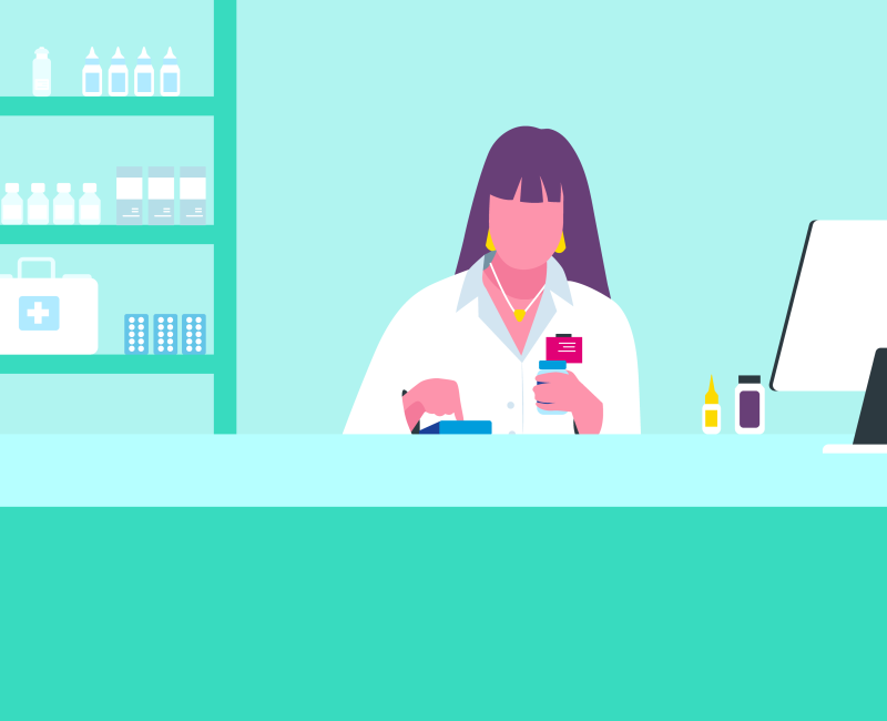 Organon Illustration einer Apothekerin