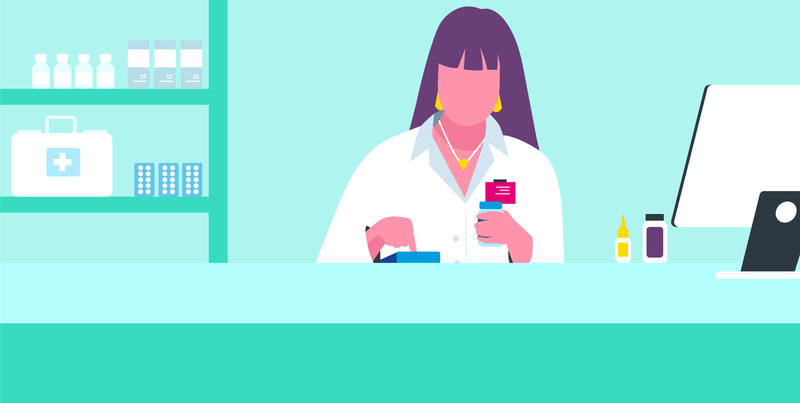 Organon Illustration einer Apothekerin