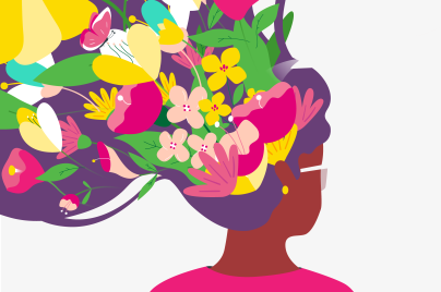 Illustration of back of woman with flowers in hair against grey background representing the social aspect of the ESG platform
