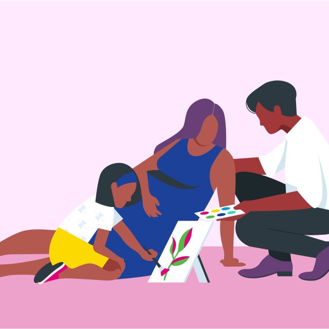 Illustration of family on floor painting on canvas