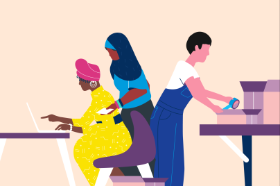 Illustration of employees working together