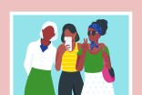 Illustrations of 3 generations of women taking a mirror selfie