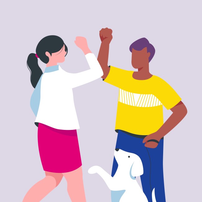 Illustration of two employees saying hello