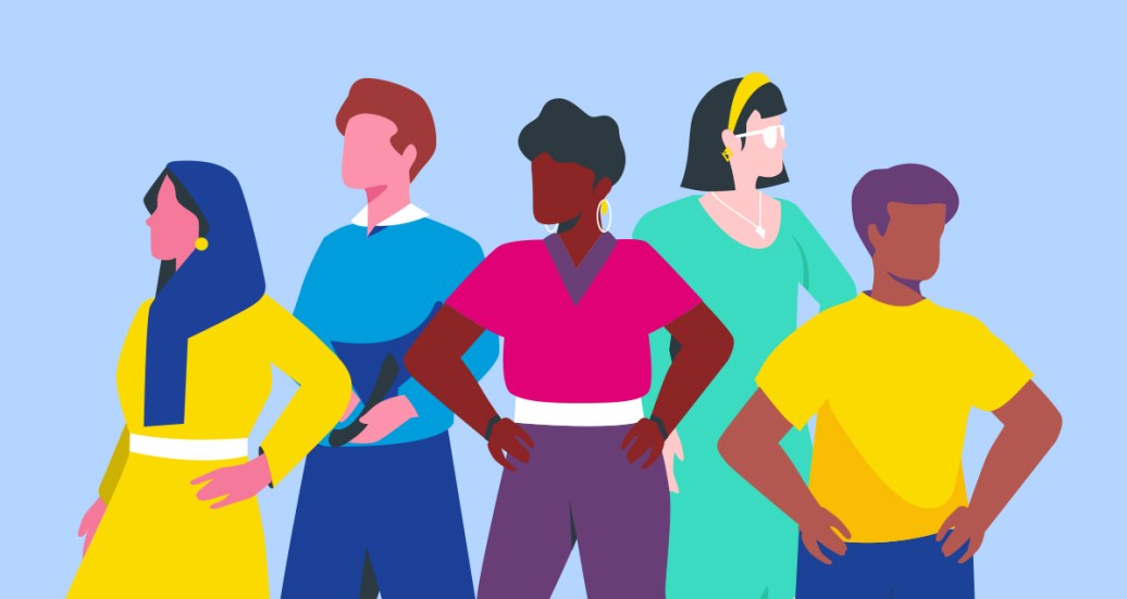 Illustration of men and women ready to take on challenges of healthcare, biosimilars, established brands