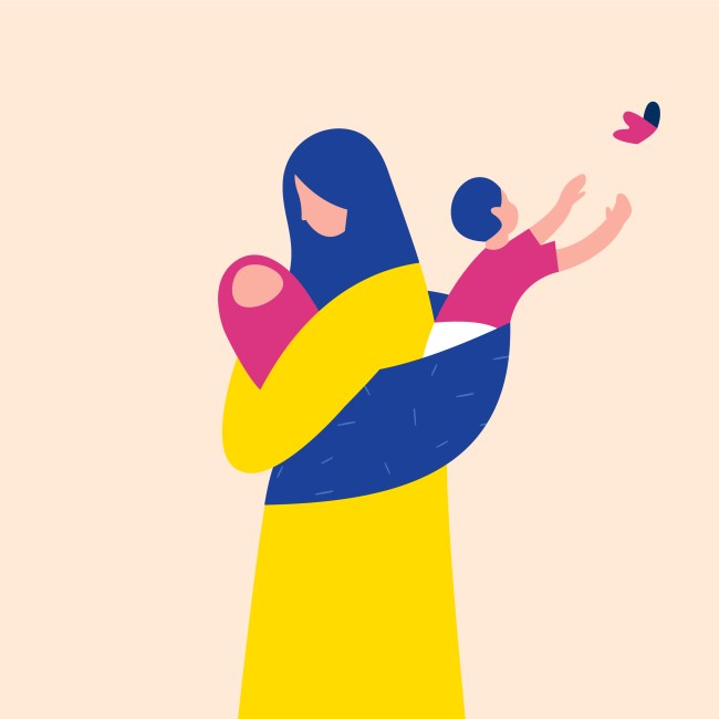 illustration of mom with baby and child