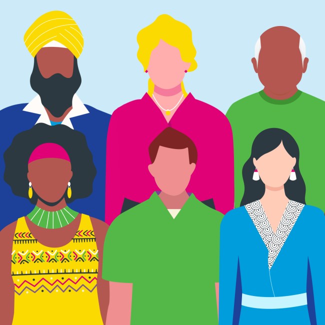 Diverse group of people facing forward representing global diversity council
