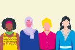 illustration of 4 diverse women standing shoulder to shoulder in line