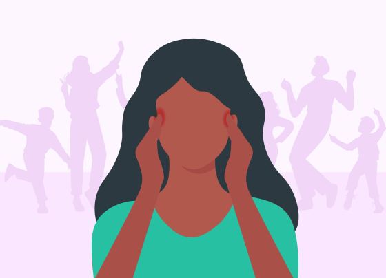 Illustration of woman holding head with migraine pain